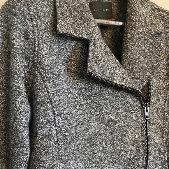 Tahari Wool Asymmetrical Zip Moto Jacket - Picture 4 of 8
